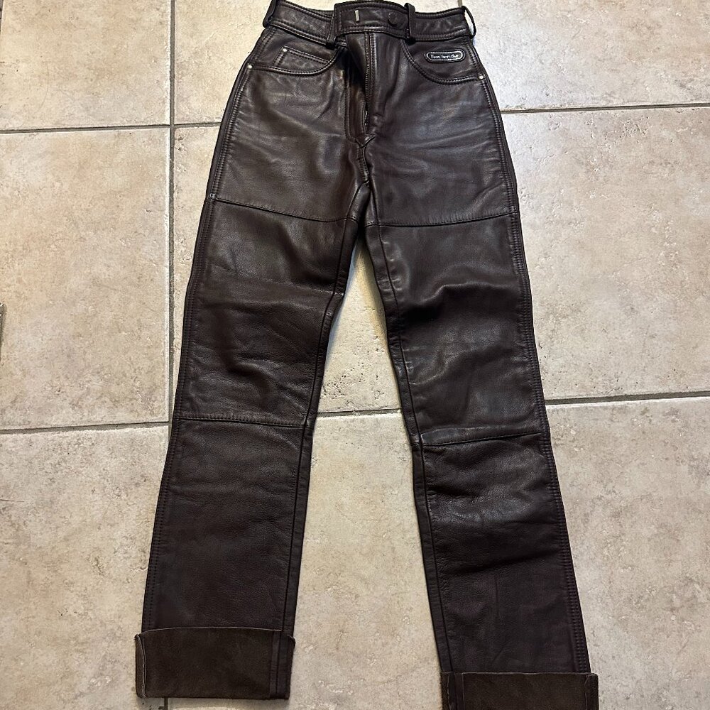 Hein Gericke Maroon leather motorcycle pants. Size 6